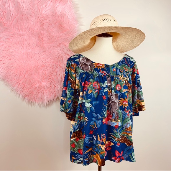 Vtg 70s Welcome to the Jungle Oversized Blouse M L - Picture 2 of 8